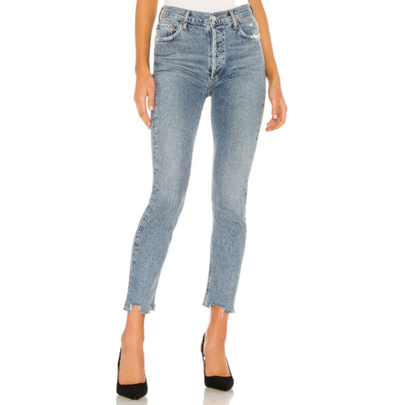 AGOLDE Nico High Rise Slim Fit Jeans in Color Rooted with Distressed Hems 25 - Picture 1 of 12